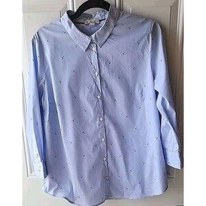 Lila Rose Womens Blue White Striped Umbrella 3/4 Sleeve Blouse Size Large